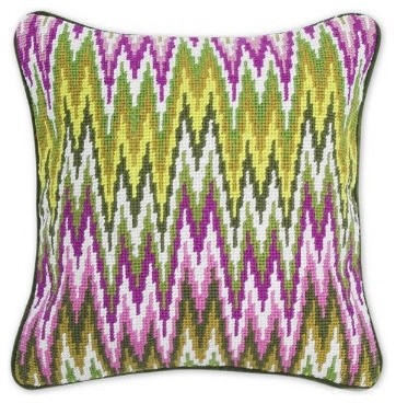 bargello, modern embroidery, modern needlework, modern needlepoint, cushion, stitching