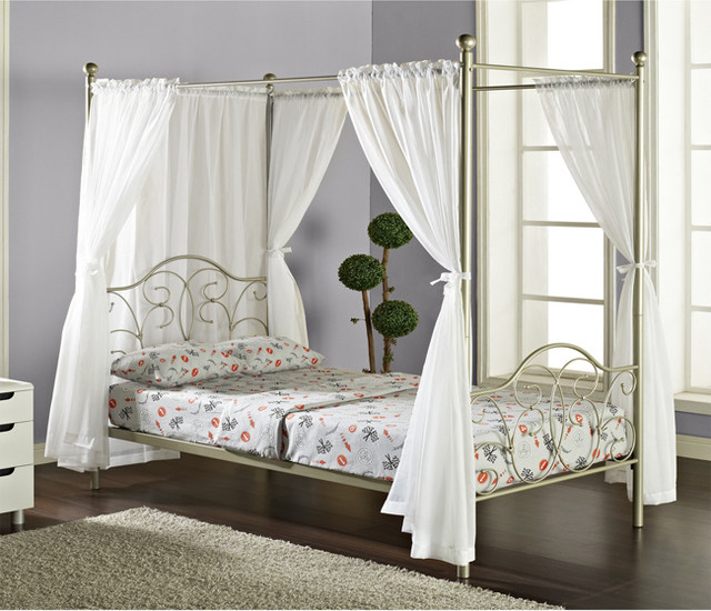 Pewter Full-size Canopy Bed with Curtains contemporary-beds