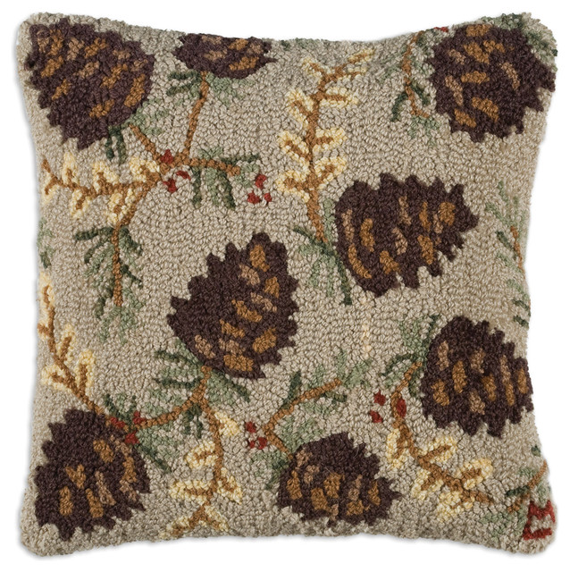 North Woods Cone Hooked Pillow - rustic - holiday decorations - by ...