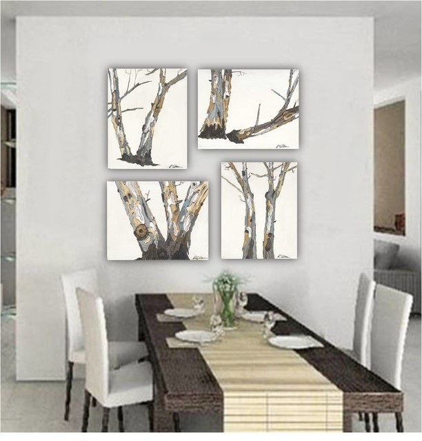 LARGE Art Print SET Tree white green pastel neutral Contemporary modern