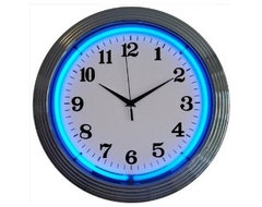Neon Clock, Chrome With Blue Neon eclectic-game-room-and-bar-decor