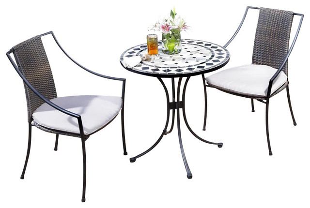 Home Styles Marble Bistro Table & 2 Chairs in Black & Gray ...