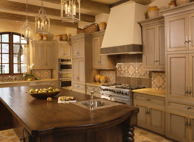Two Color Grey and Crème Kitchen Cabinets - mediterranean ...