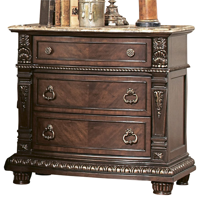 Homelegance Palace 34 Inch Nightstand with Marble Top in Brown Cherry