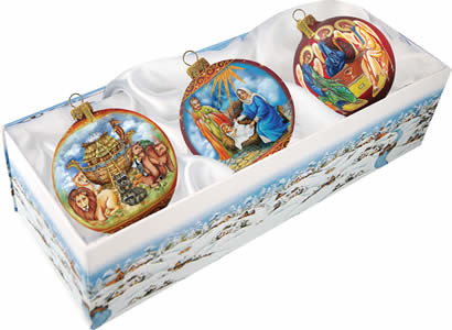 Set of Three Nativity Holy Family Christmas Ornaments w/ Gift Box 