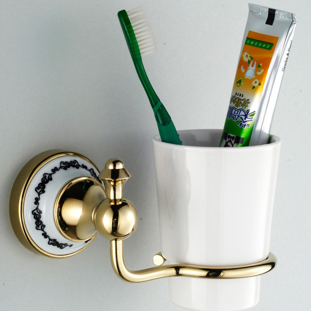 Vintage Polished Brass Wall Mounted Toothbrush Tumbler Holder G213