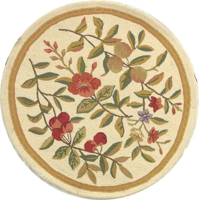 Country & Floral Chelsea Round 8' Round Ivory Area Rug Tropical