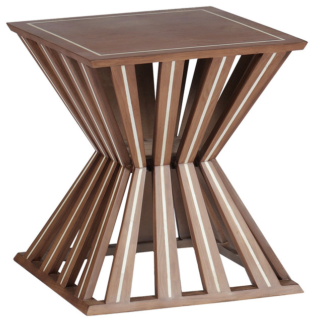 Valerie Hourglass Deco Modern Horn Wood Side End Table Contemporary