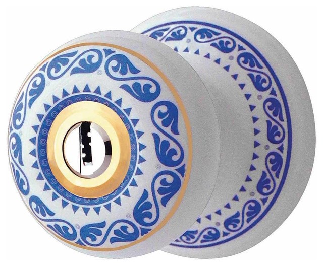 Door Locks Delft Blue Porcelain Keyed Int/Ext Door Lock Knob Set