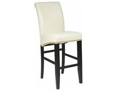 Bonded Leather Parsons Bar Stool with Nail Head Accents, Cream contemporary bar stools and counter stools