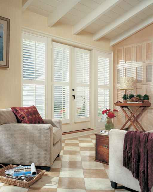Outside Mount Plantation Shutters Traditional Family Room st louis by Two Blind Guys