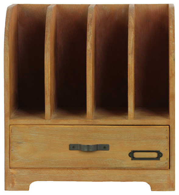 Wood File Organizer 4 Slots 1 Drawer With Card Holder Natural Wood Finish Traditional Filing