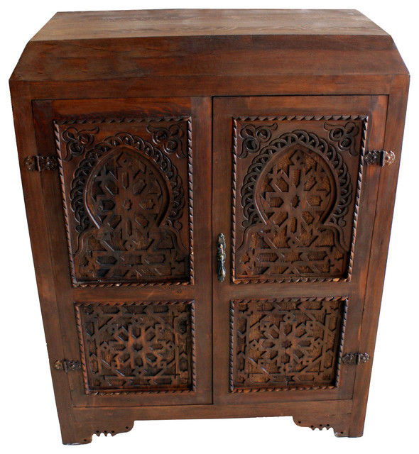 Moroccan HandCarved Dark Wood Armoire Mediterranean Armoires And