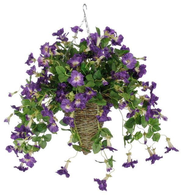 artificial purple petunia in cone hanging basket traditional artificial plants and trees artificial purple petunia in cone hanging basket traditional artificial plants and trees