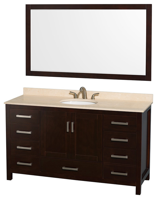 Sheffield 60" Espresso Single Vanity w/ Ivory Marble Top & Undermount