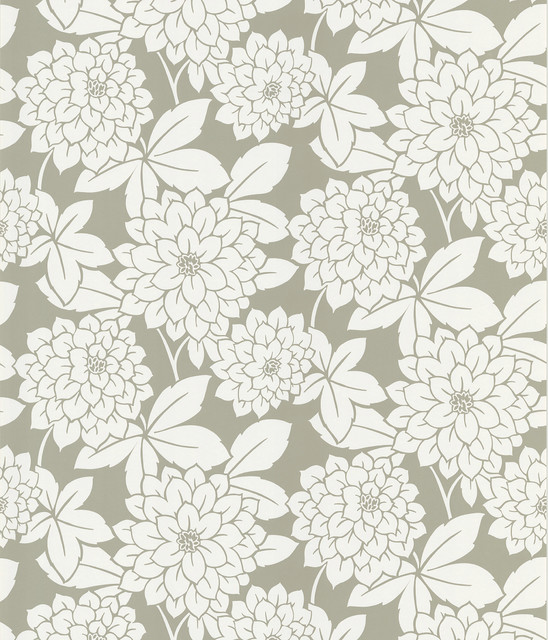 Souci Taupe Fun Floral Wallpaper - Transitional - Wallpaper - by