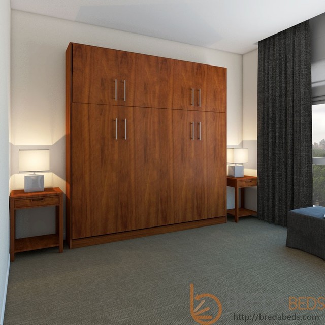 Horizontal Urban Murphy Bed with a top hutch by BredaBeds Modern