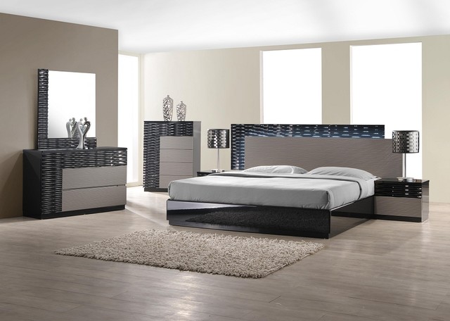 ... Bedroom Set with Black and Gray Lacquer Finish contemporary-bedroom