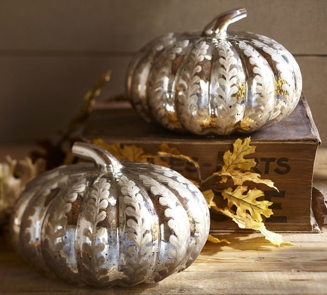 Etched Antique Mercury Glass Pumpkin - Contemporary - Holiday