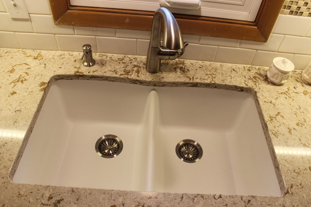 Cream Kitchen with Quartz Countertop - Traditional - Kitchen Sinks