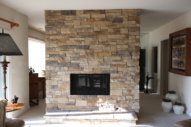 Ledge Stone Dry Stack Stone Fireplaces - traditional - living room ...