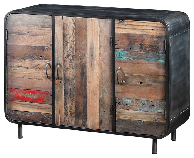 Three Door Sideboard Made of Recycled Wood and Industrial Metal