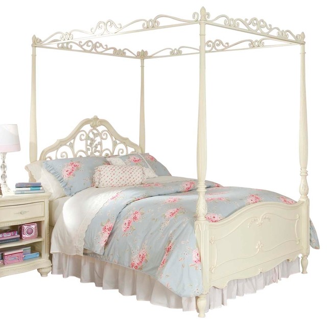 ... McClintock Canopy Bed in Antique White - Twin traditional-kids-beds