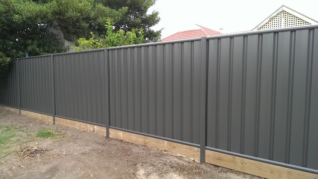 Panel Fencing With Timber Under Fence Plinth In Colour Grey Ridge