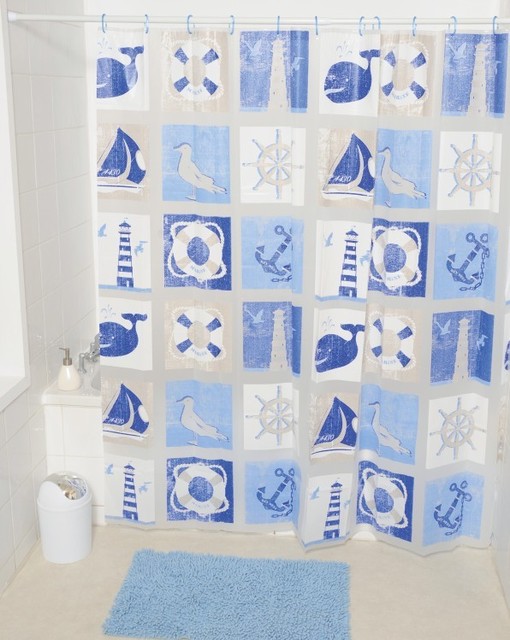 Nostalgia Blue Ocean PEVA Shower Curtain Mediterranean Shower