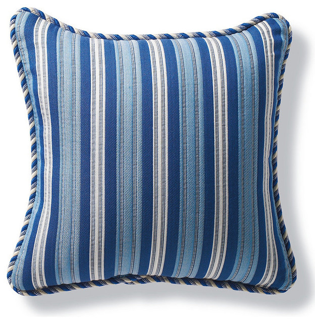 Logan Stripe Blue Outdoor Pillow with Cording - Traditional - Outdoor Pillows - by FRONTGATE
