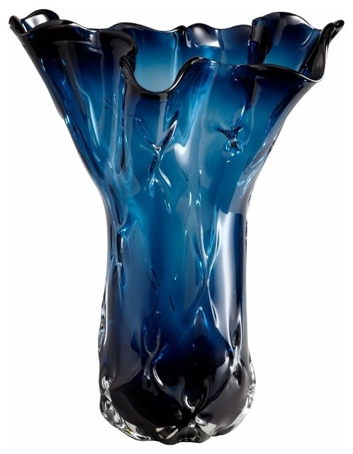 Large Cobalt Blue Art Glass Vase Transitional Vases