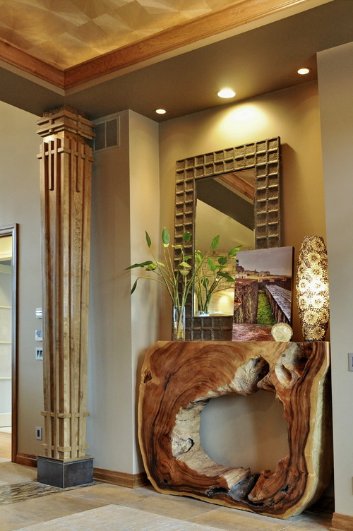 Contemporary Rustic Entrance with Natural Wood Console Table
