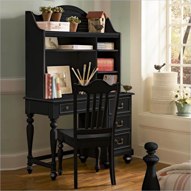Lea Elite Retreat Desk with Hutch in Black Traditional Desks And