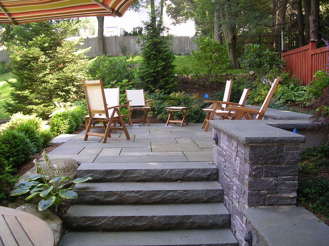Backyard stone patio - Traditional - Patio - boston - by ...