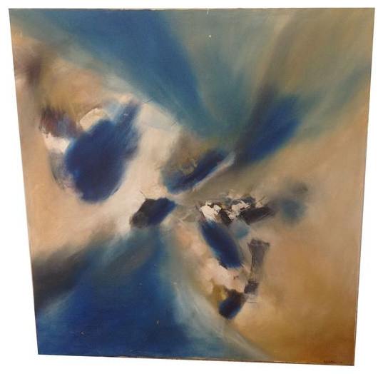 SOLD OUT! Abstract Blue and Beige Oil Painting - Signed - $1,200 Est. Retail - contemporary-wall-decor