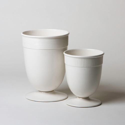 Global Views Small Banded Ceramic Vase in White BBZW2470GW Modern