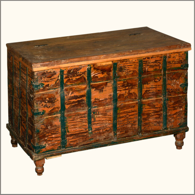 Reclaimed Wood Large Blanket Storage Iron Chest Furniture Eclectic