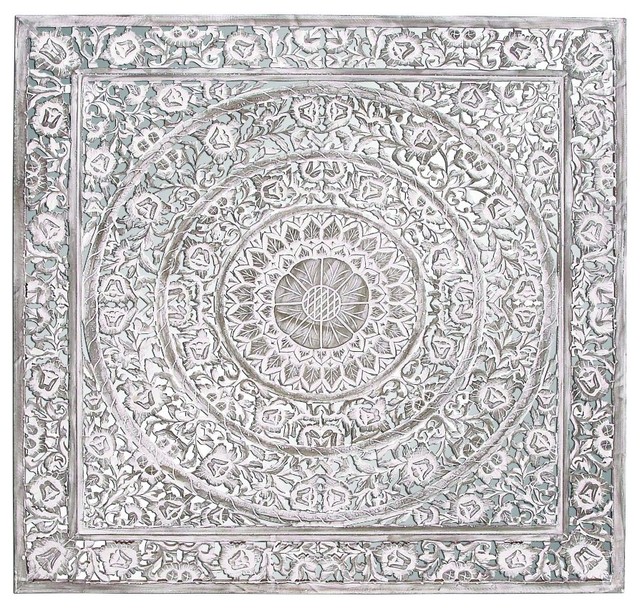 Square Wood Wall Panel Gray White Carved Floral Home contemporarywall