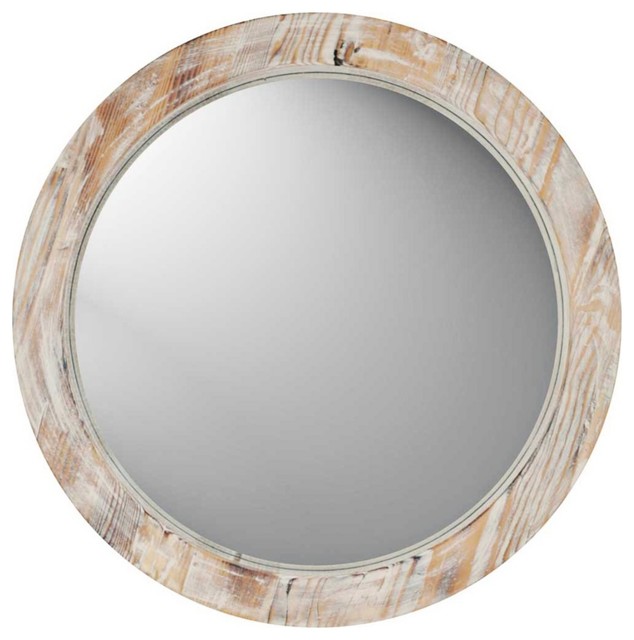Coastal Round 19" Washed Wood Wall Mirror Contemporary Mirrors by