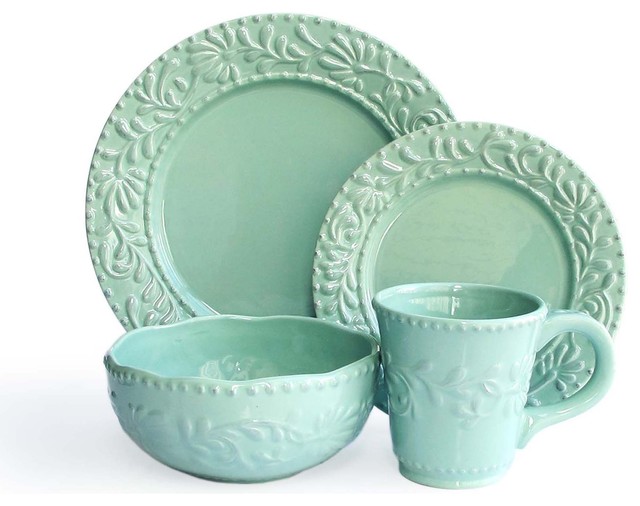 Bianca Leaf Jade 16 Piece Dinnerware Set traditionaldinnerware