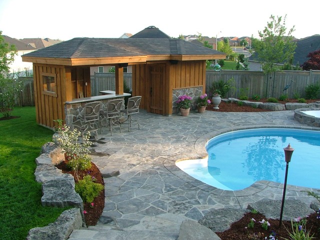 Pool Shed with Bar Area - Traditional - Garage And Shed ...