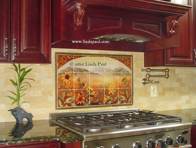 Sunflower Kitchen Backsplash tile mural - contemporary - kitchen ...