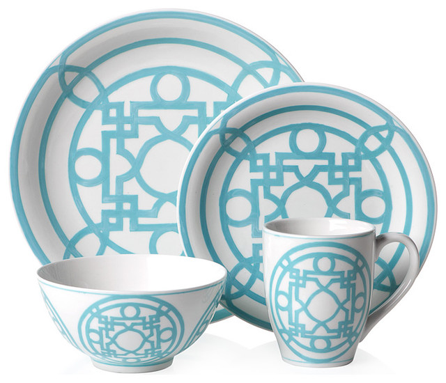 Aquamarine Labyrinth Dinnerware Asian Dinnerware by Beth Connolly