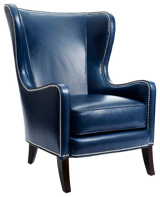 Dempsey Leather Wingback, Navy Contemporary Armchairs And Accent