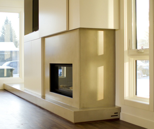 Buff Concrete Fireplace Surround Contemporary Indoor Fireplaces