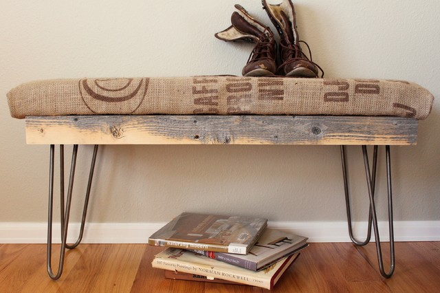 wooden bench steel legs