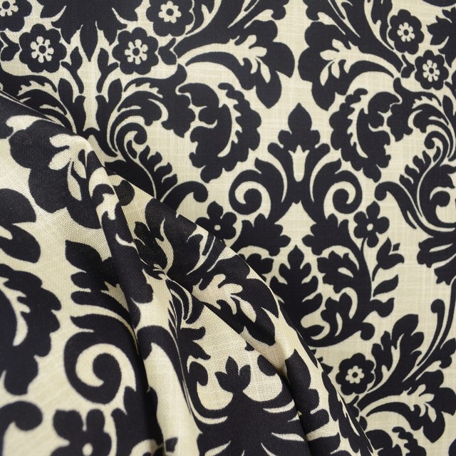 Waverly 669817 Essence Onyx Black Cream Damask Fabric Traditional