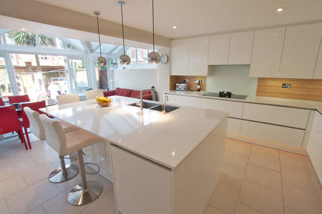 White gloss kitchen island  Modern  Kitchen  london  by LWK Kitchens London
