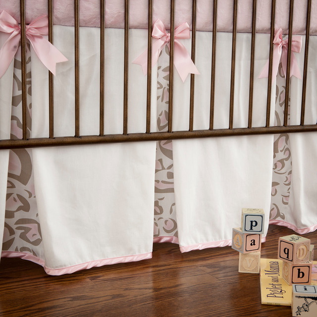 Pink and Taupe Leopard Crib Skirt Traditional Baby Bedding