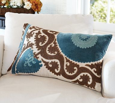 Ellie Suzani Embroidered Applique Lumbar Pillow Cover, 16 x 26